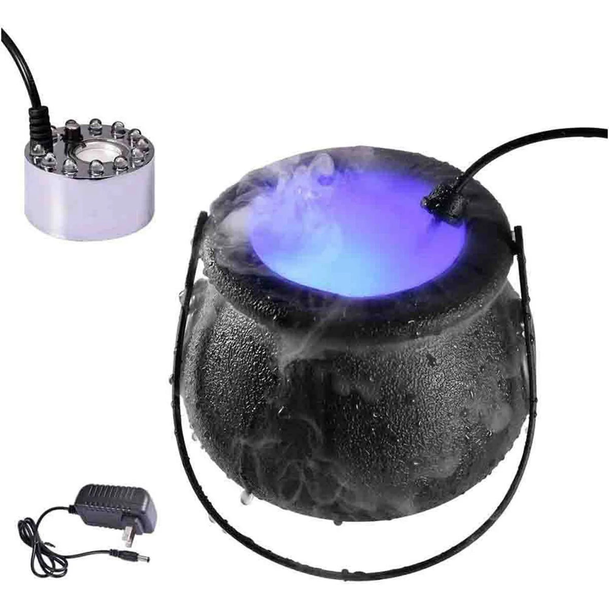 Halloween Mist Witch Pot,Witch Cauldron Fog Maker Water Fountain Fog Machine Colorful Changing Light Halloween Party Decoration