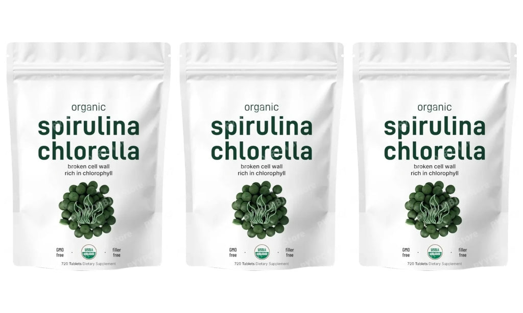 Organic Spirulina Chlorella Tablets 3000mg 720 Count Superfood Blend with Vegan Protein Energy Immunity Digestive Support