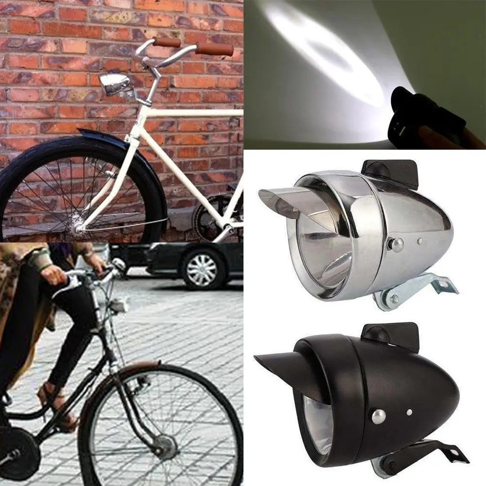 Retro Chrome Steel Bicycle Light Metal Case Easy Installation Bike Headlight Battery Powered Bike LED Lamp Bicycle Accessories