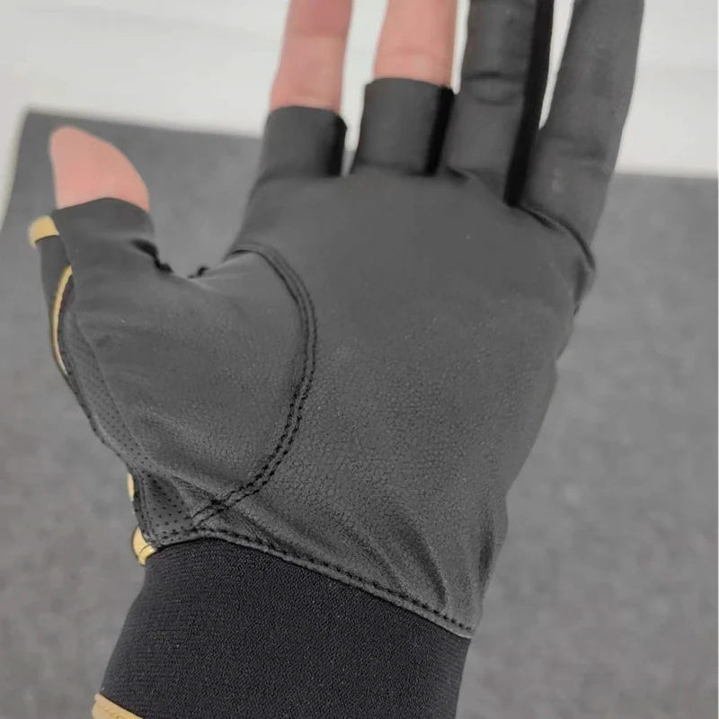2023 New Gamakatsu Fishing Gloves Anti-Cut Fly Fishing Gloves UV Protection Outdoor Half-Finger Breathable Leather Sport Gloves