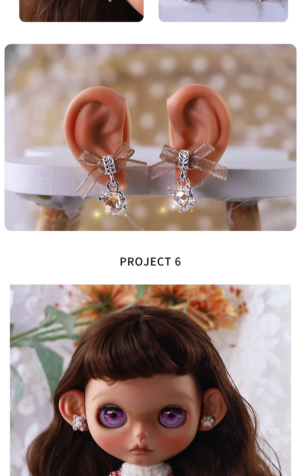 Blyth 1/6 Doll Ear: Hand-painted Ears with Rhinestone Texture and Openwork Design DIY Accessories for 30 cm Dolls
