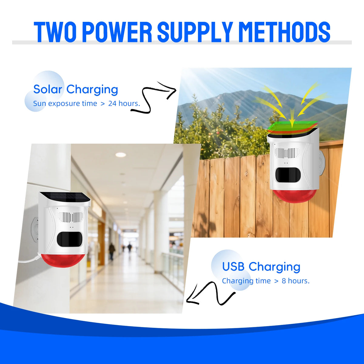Solar Strobe Alarm Light with Motion Sensor Siren Outdoor Alarm Siren with Remote Controller 120db Sound Security Siren Light
