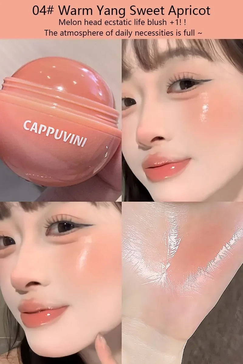 Cappuvini Juice Blush Ball Water Light Blusher Brightening Face Easy Color Multi-Use Blush Makeup Suitable for Lips and Cheeks