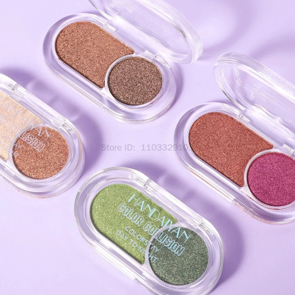 Glitter Blue Green Eyeshadow Palette 2-Color Matte Shiny Eye Shadow Dark Punk Eyes Pigment Waterproof Halloween Makeup Cosmetics