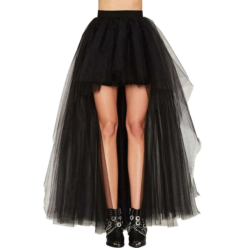 Summer Victorian Steampunk Bustle Skirt 5 Layered Tie-on Belt Tulle Tutu Overskirt Dance Performances Halloween Cosplay Costume