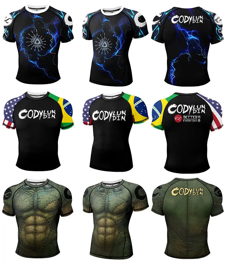 New No Gi BJJ Shirts Jiu Jitsu Kickboxing Training Rashguard With Hem Rubber Polyester Spandex Compression Sports Gym Blouses