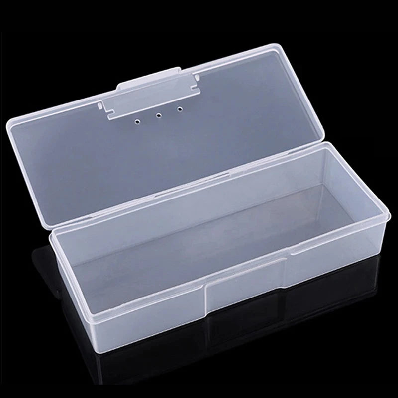1PC Nail Art Rectangle Plastic Transparent Storage Box Nail Rhinestone Brush Pen Buffer Grinding Files Container Case