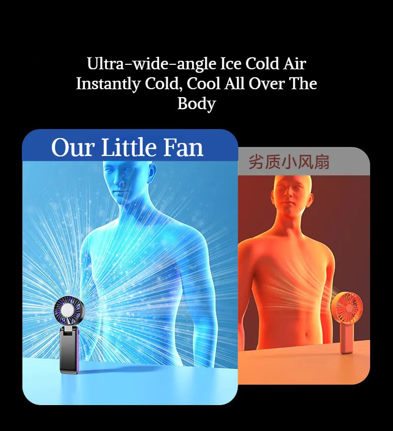 Handheld Folding Semiconductor Digital Display Desktop Fan Cooling Superconductor Ice Compress Handheld Fan One-Button Outdoor