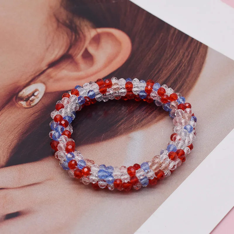 Mixed Color Trendy Glass Bead Bracelet Elastic Handmade Strand Bracelets for Women Gift New Hair Accessory Glass Beads Bracelet