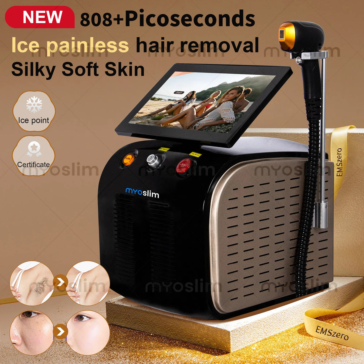 2-IN-1 Diode Laser Ice Cooling Multi-Function Machine Long Lasting Hair Smoothing & Pico Tattoo Pigment Lightening Salon Beauty