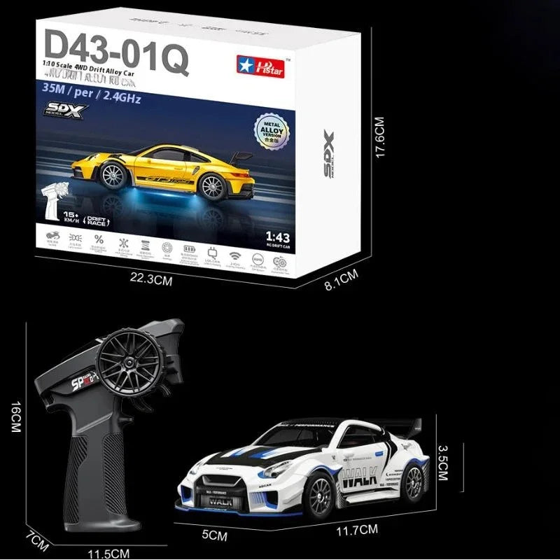 1:43 Scale RC 4WD Drift Alloy Car with Gyro Remote Control Toy for Boys Children's Christmas And Halloween Gifts