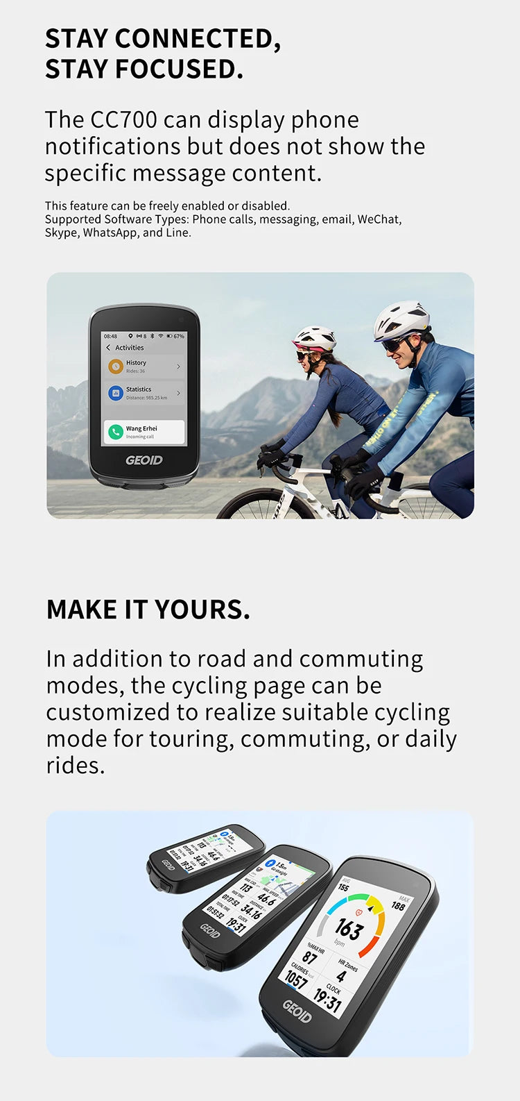 GEOID CC700 Pro Bicycle Computer GPS 2.8-Inch Touchscreen Bike Speedometer Global Map Navigation Cycling Odometer for Strava