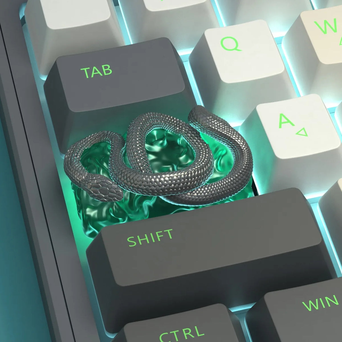Green Snake Theme Mechanical Keyboard Resin Keycap 1.75u Keycap DIY Personalized Light-transmitting Keycap Keyboard Accessories