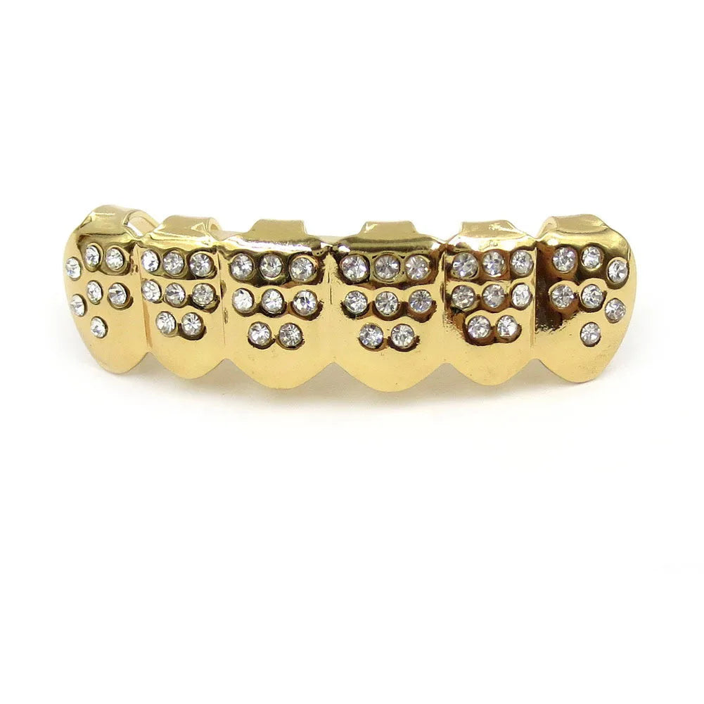 TOPGRILLZ Fashion Hip Hop Gold Silver Color Iced Out CZ Stones Teeth Grillz Top Bottom Teeth Braces For Men Women Jewelry Gifts