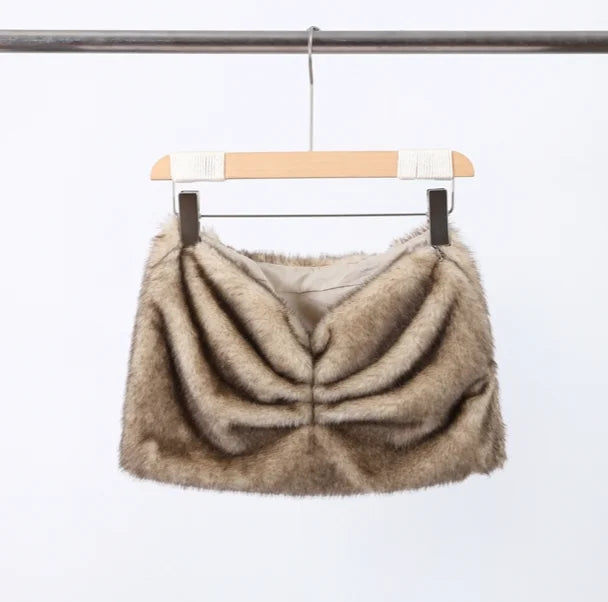 Sexy Faux Fur Mini Skirt Women Slim Pleated Hip Package Short Skirts Female 2025 Autumn Winter Fashion Streetwear Lady Bottoms