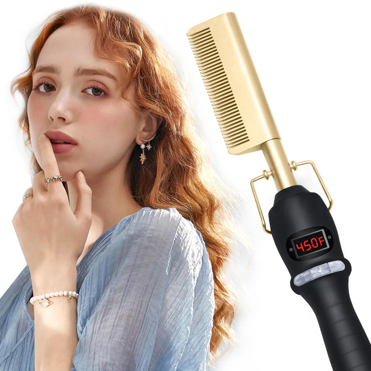 Hot Comb Hair Straightener Electric Hot Comb Brush Flat Iron Electric Heating Comb With LCD Display Hair Straightener For Wig