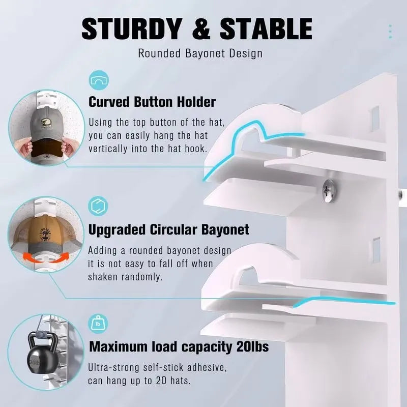 10-slot Wall-mounted Hat Rack,  Drilling Required, Hat Rack for Baseball Caps, Wardrobe Storage, Space-saving
