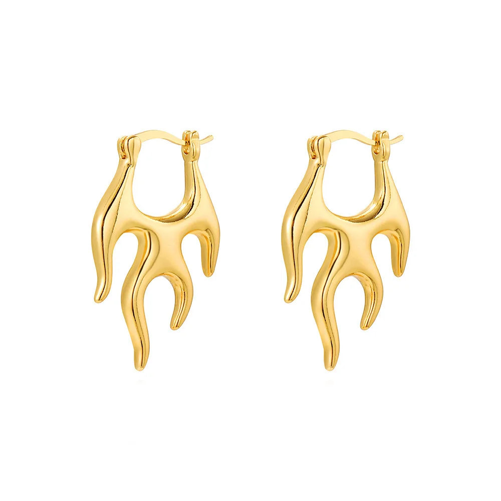LATS Personality Exaggerated Metallic Flame Hoop Earrings for Women Fashion Luxury Versatile Jewelry Accessories Wholesale