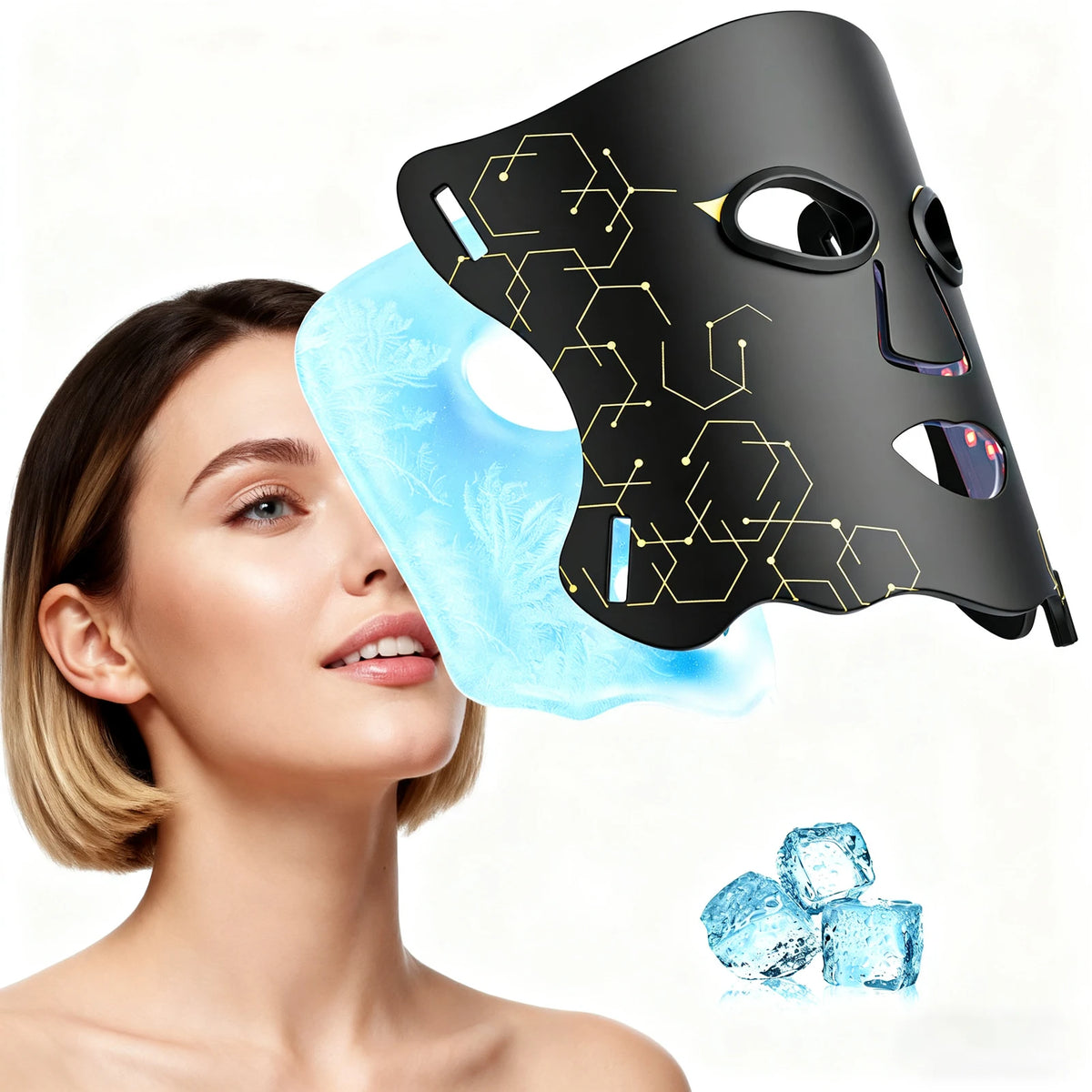LED Face Mask with 66 LED Beads,Photon Mask with Ice Pack,2500mAh Battery LED Face Beauty Machine Photon FacialSkin Care Machine