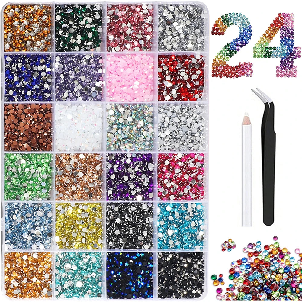 3/4/5mm 24-Color Bedazzling Kit Ab Resin Jelly Flat-Back Rhinestone Set Diamond Decoration Crystal Mixed Color Gems Suitable for DIY Phone Cases, Clothing, Water Bottles, Decorations, Crafts, Fabric Clothing, Shoes, Hats, Hol