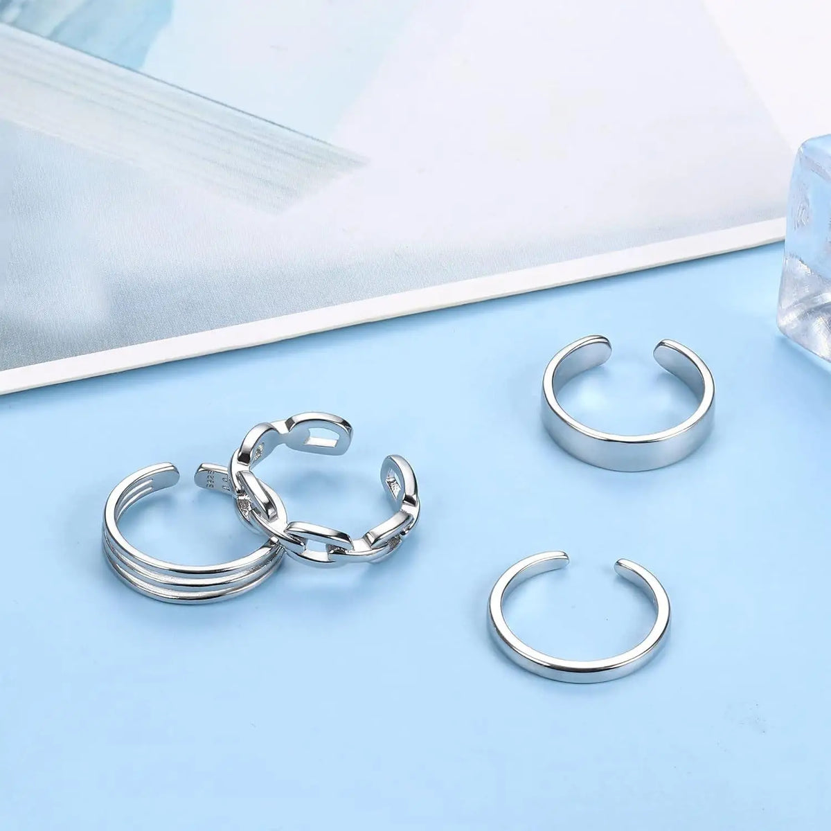 Fansilver 4pcs S925 Sterling Silver Toe Rings for Women Adjustable Triple Band Toe Ring Set Cute Jewelry for Summer Beach