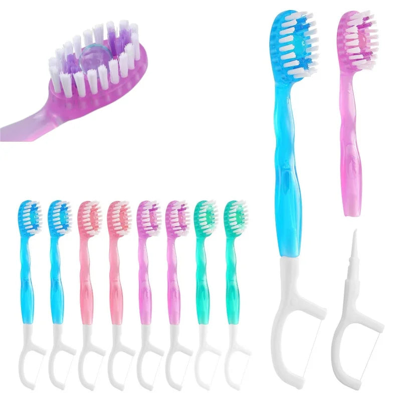 16pcs Mini Travel Toothbrush with Toothpaste Disposable Dental Floss Tongue Scraper Independent Packaging Fresh Breath Oral Care
