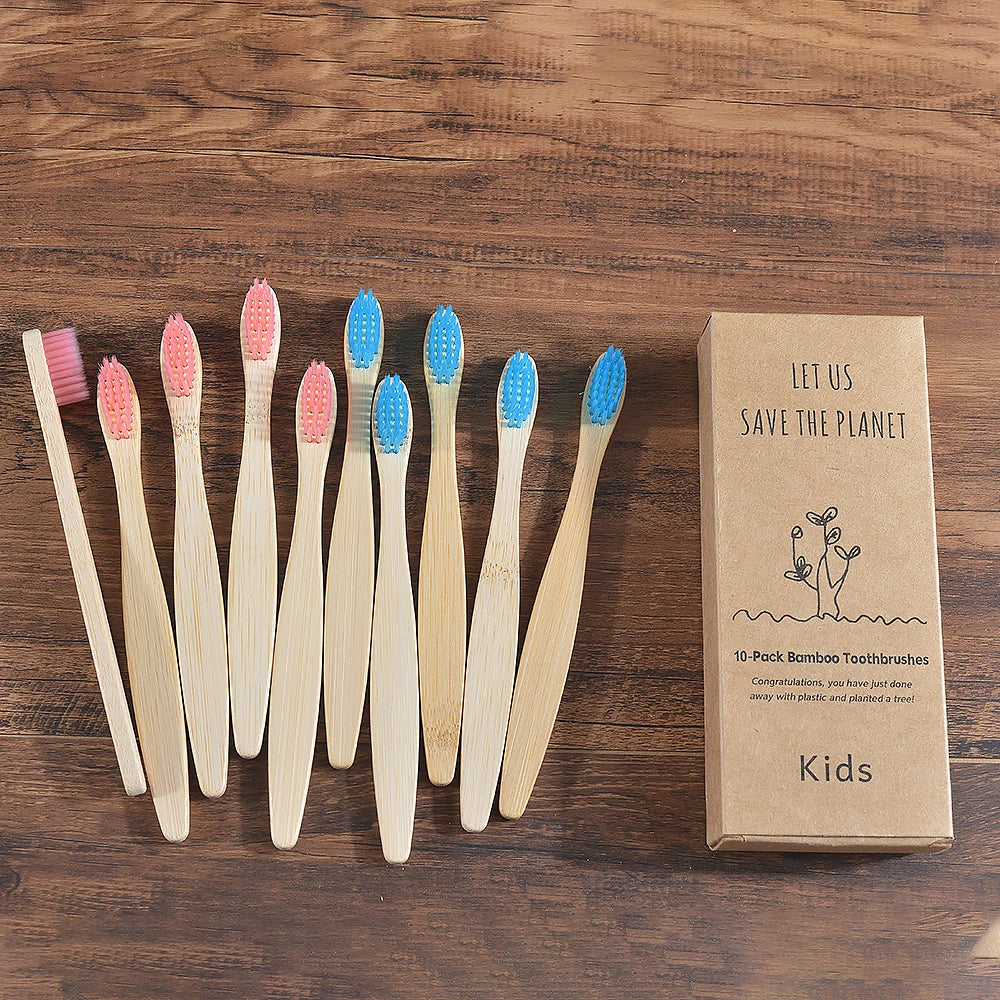 10 Pieces Children Colorful Toothbrush Eco Soft Bristle Bamboo Toothbrush Kids Bambou Vegan Tooth Dental Oral Care Plastic Free