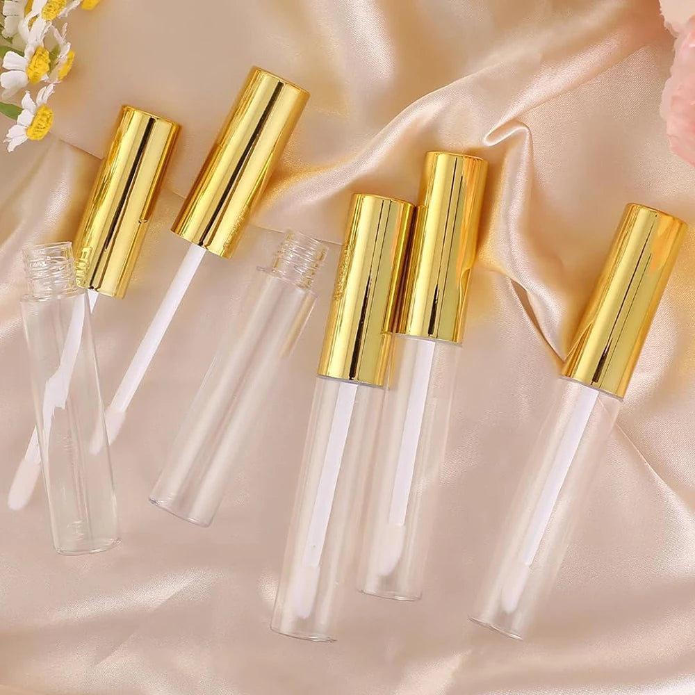 6 PCS Empty Lip Gloss Tubes 10ml Gold Lips Glosses Containers Empty Refillable Cosmetic Containers with Wand for Travel DIY