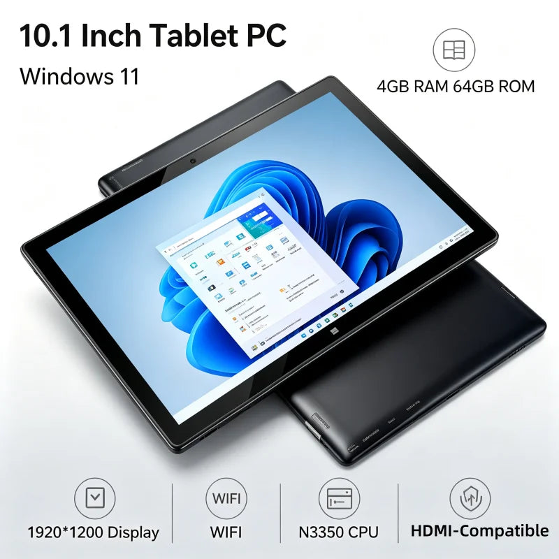 10.1" Windows 11 Tablet PC Tab G6 Pro AR40 N3350-4GB RAM, 64GB ROM SSD Storage Quad-Core USB 3.0 Type-C WIFI 1920*1200