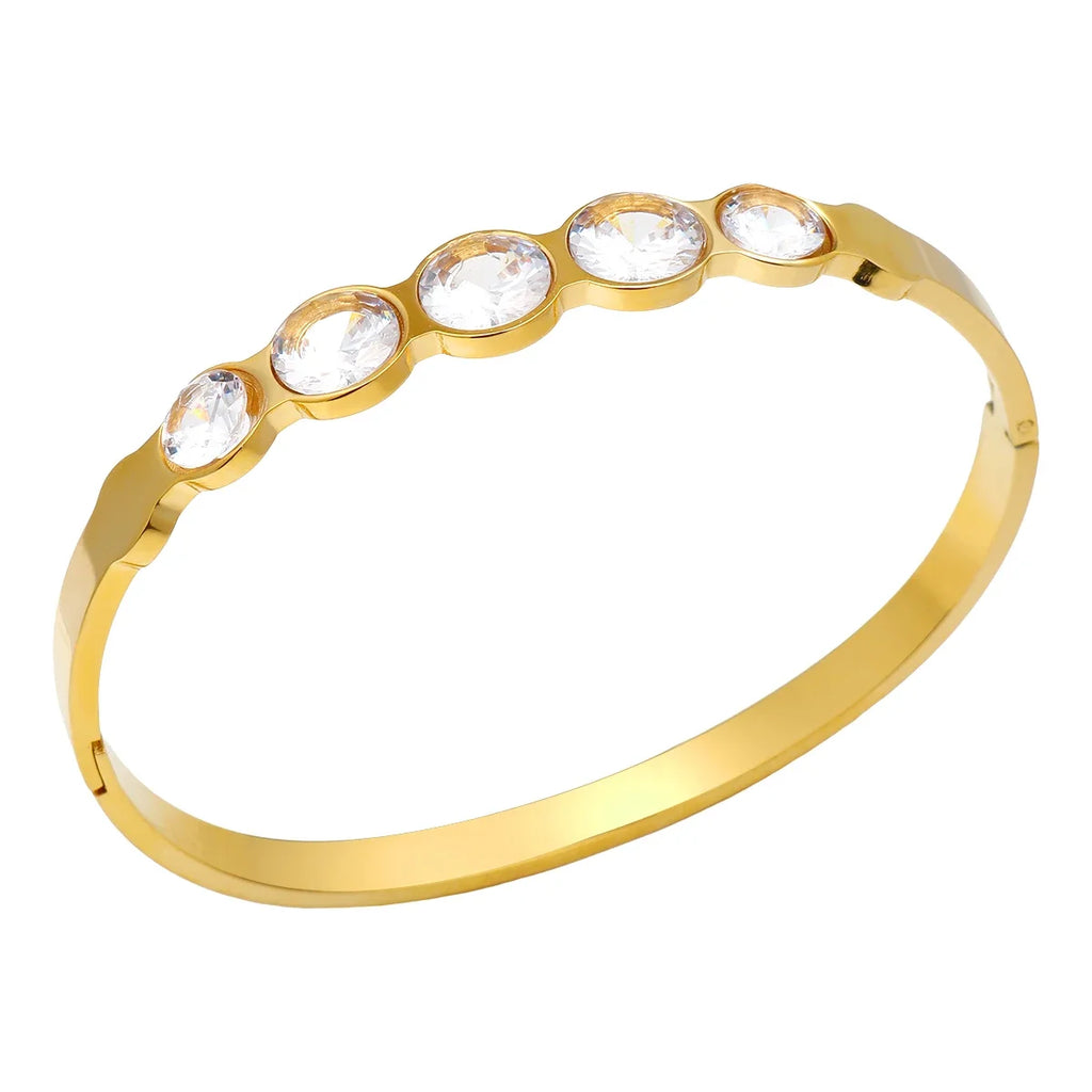 Stainless Steel Inlaid Zircon Bangle Round Bracelets