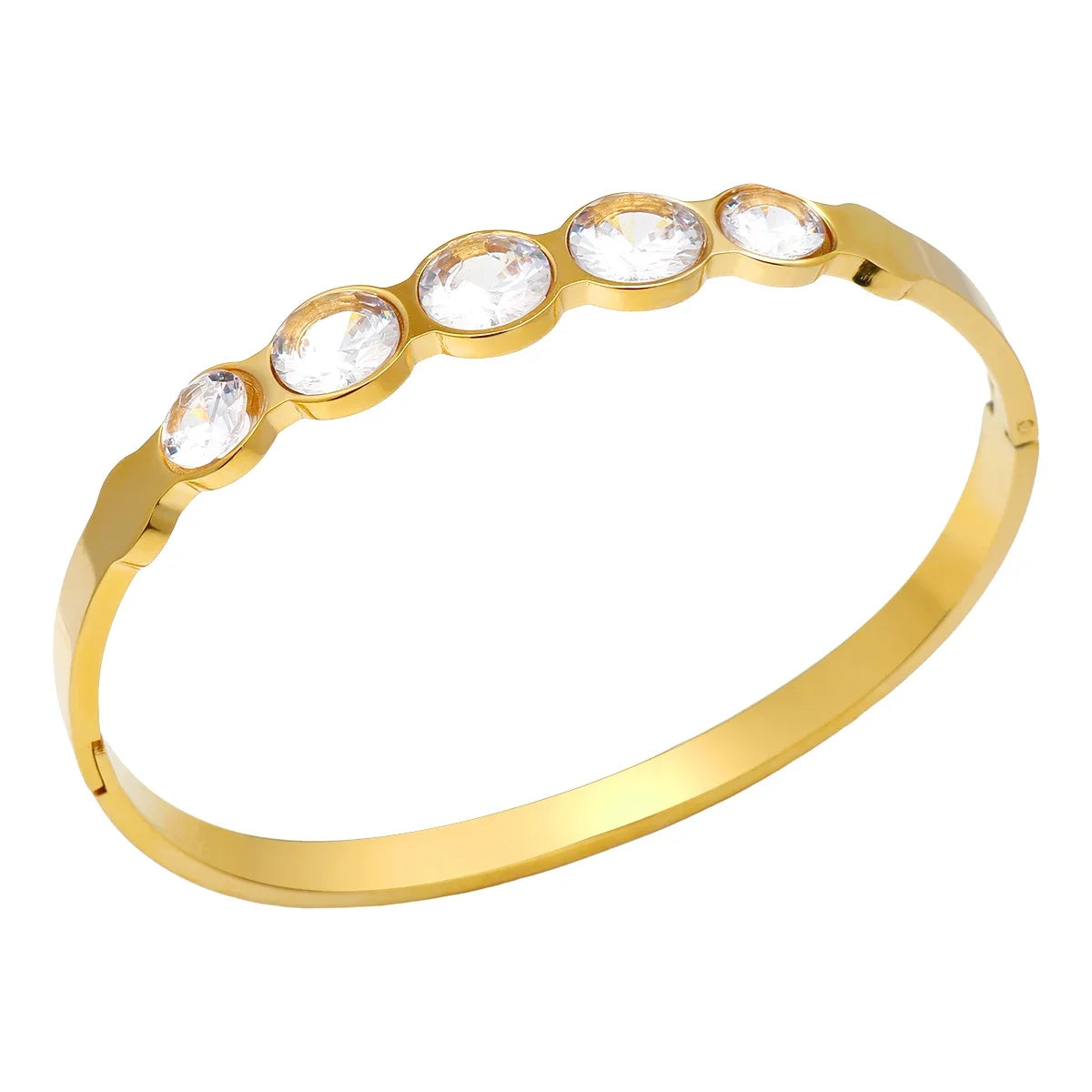 Stainless Steel Inlaid Zircon Bangle Round Bracelets