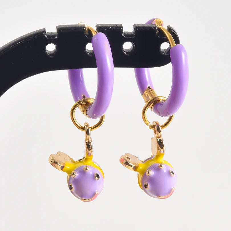 1Pair Dopamine Enamel Sweet Heart  Cute Bee Flower Y2K Girl Aesthetic Aretes Funny Food Cake Gothic Star Hoop Earrings Jewelry