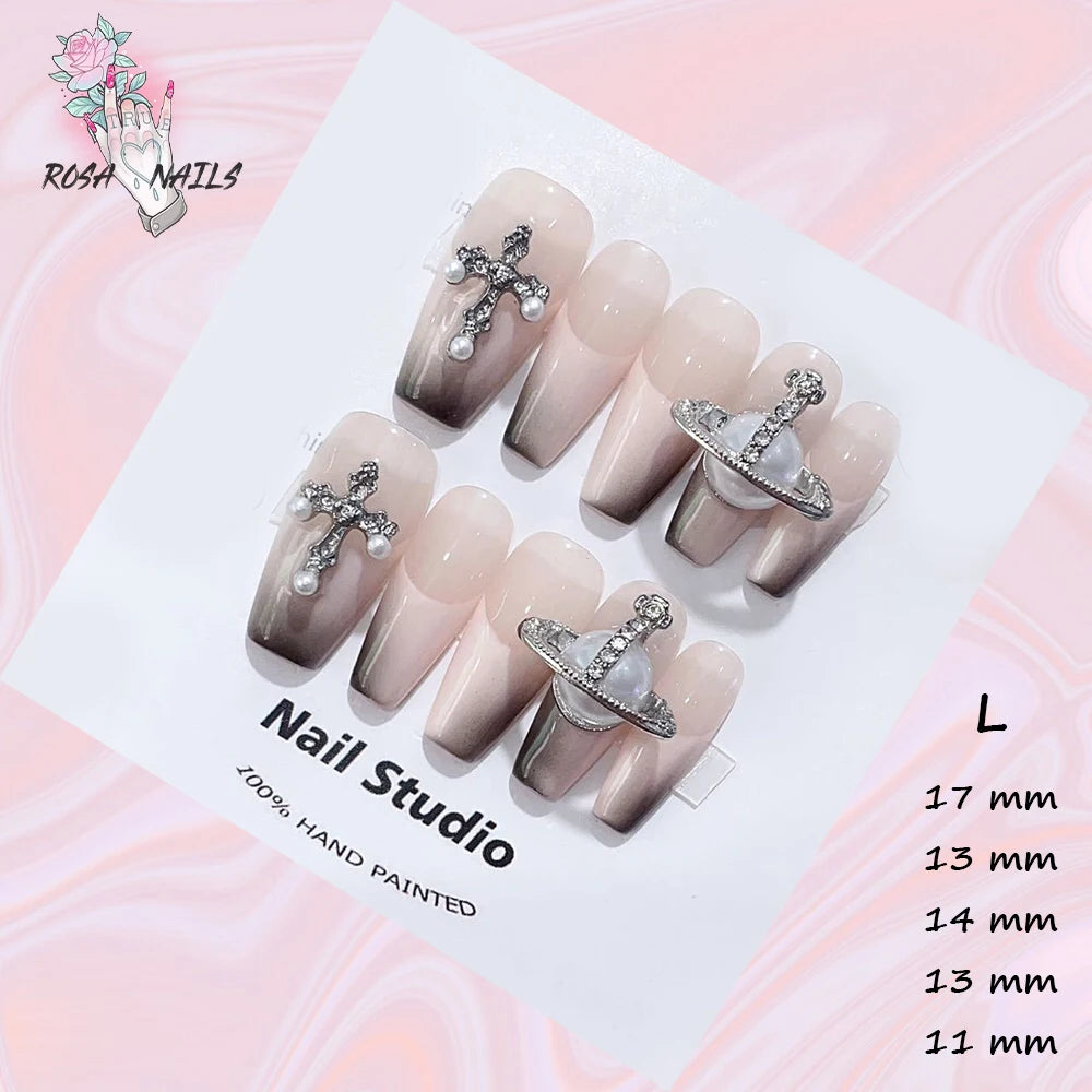 Punk Dragon Charms Press on Nail Artificial Long False Nails XS Black Dragons Goth Presson Tips Butterfly Fake Nail y2k Pressons