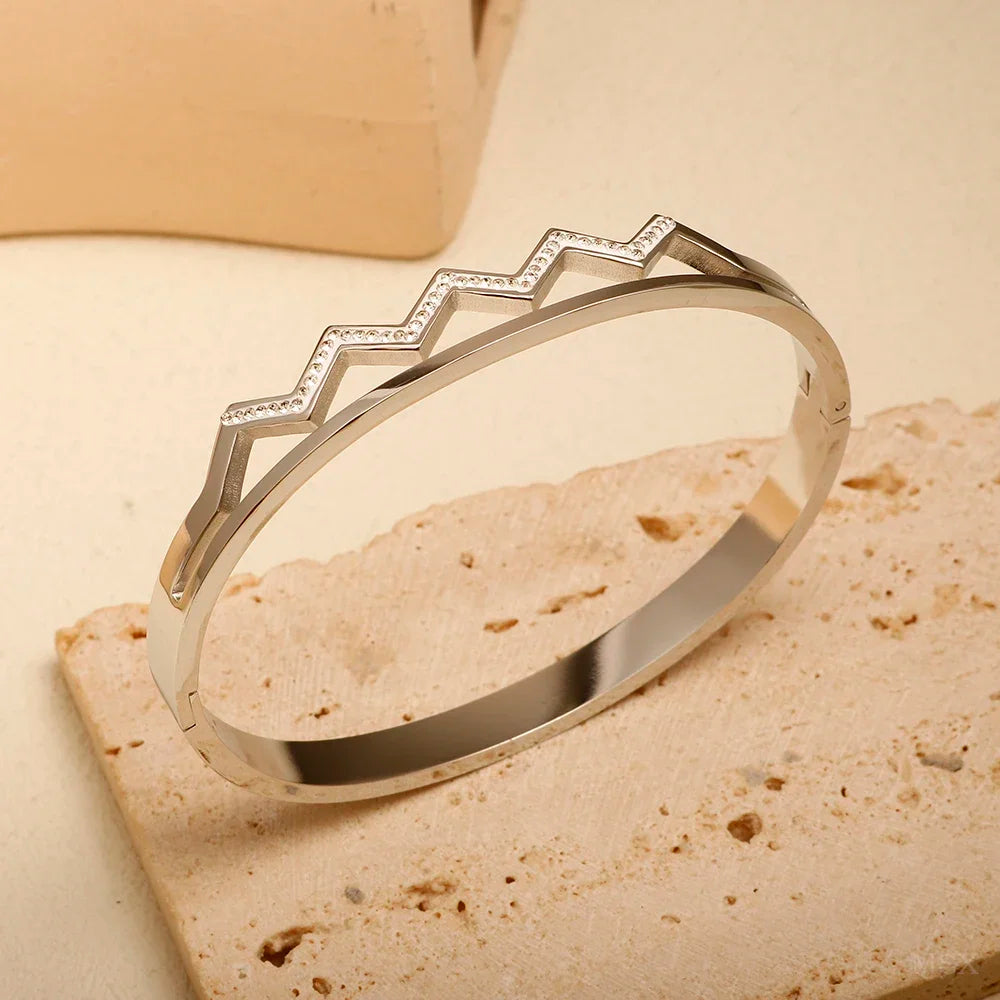 Stainless Steel Inlaid Zircon Bangle Round Bracelets