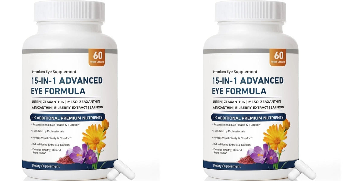 15 in 1 Advanced Eye Formula Lutein Zeaxanthin Bilberry Extract Vitamin C & E Supports Eye Health 60 Veggie Capsules for adult