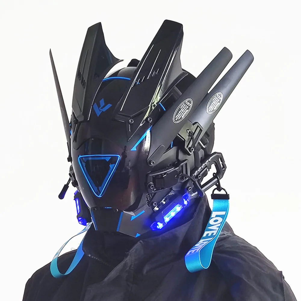 Cyber punk Mask LED Hairstyle Braid Halloween Christmas Role Playing Helmet Party Adult Gift ﻿