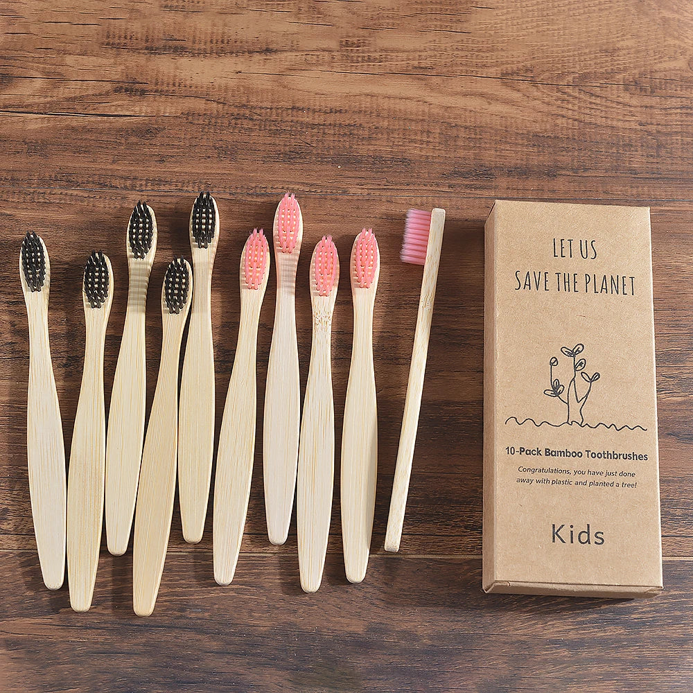 10 Pieces Children Colorful Toothbrush Eco Soft Bristle Bamboo Toothbrush Kids Bambou Vegan Tooth Dental Oral Care Plastic Free
