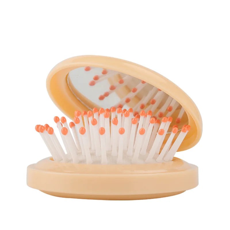 Mini Pocket Mirror Folding Comb Girl Women Portable Round Pocket Small Travel Massage Hair Brush with Mirror Styling Accessories