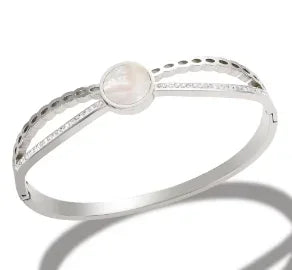 Stainless Steel Inlaid Zircon Bangle Round Bracelets