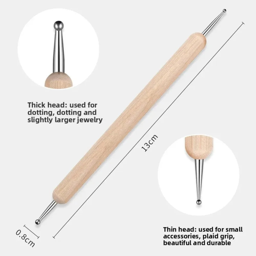 Dual-End Wooden Dotting Pen Marbleizing Tool Set for Nail Design Manicure Painting Kit 5pcs