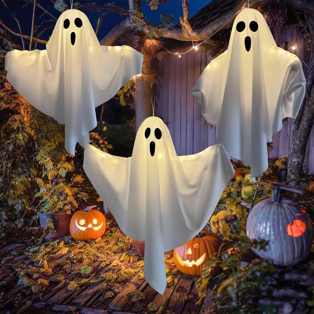 Halloween Ghost Hanging Decorations Halloween Hanging Light Up White Flying Ghosts Tree Window Wall Scary Ornament 50X40cm