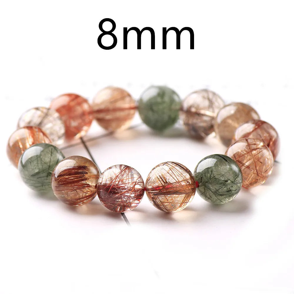 Natural Colorful Rutilated Quartz Beads Bracelet Women Men Red Green Copper Clear Round Beads 8mm 9mm 11mm 12mm 13mm AAAAA