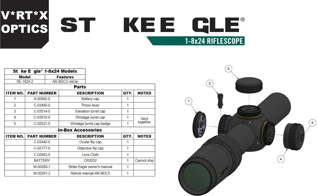 Original V*RT*X Optics St**ke E*gle 1-8X24 Second Focal Plane(SFP) Riflescope AR-BDC3 Reticle Waterproof/Shock Resistant