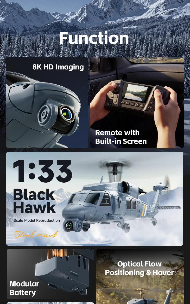 8K HD Camera RC Helicopter With LCD Screen Optical Flow Positioning One Key Takeoff WIFI FPV RC Airplane Single-Rotor Flybarless