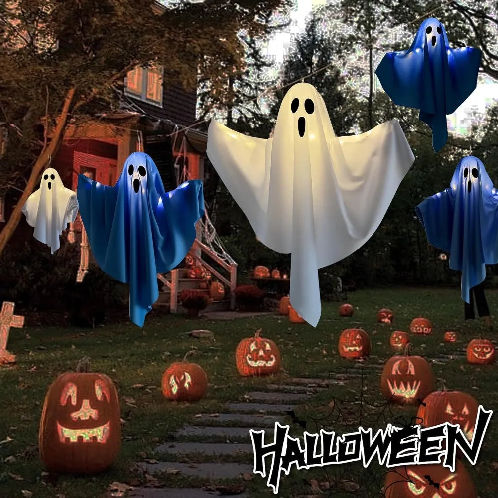Halloween Ghost Hanging Decorations Halloween Hanging Light Up White Flying Ghosts Tree Window Wall Scary Ornament 50X40cm