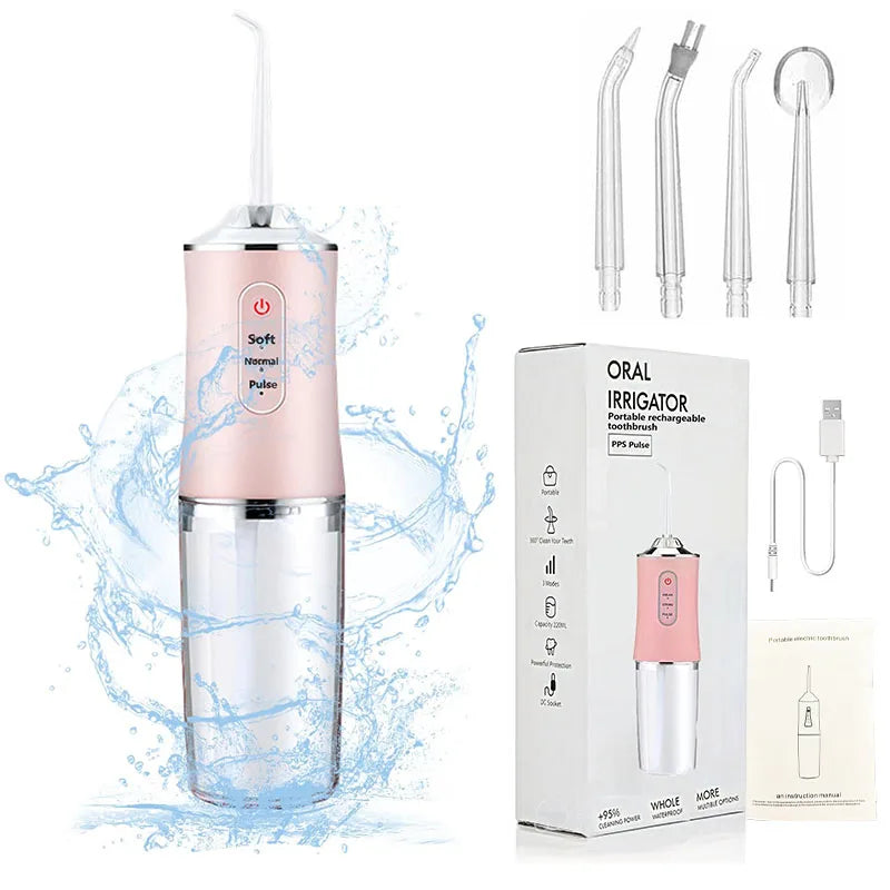 Powerful Battery Electric Pick Ipx7 3 Modes Rechargeable Teeth Cleaning Replacement Tips Oral Irrigator Water Dental Flosser