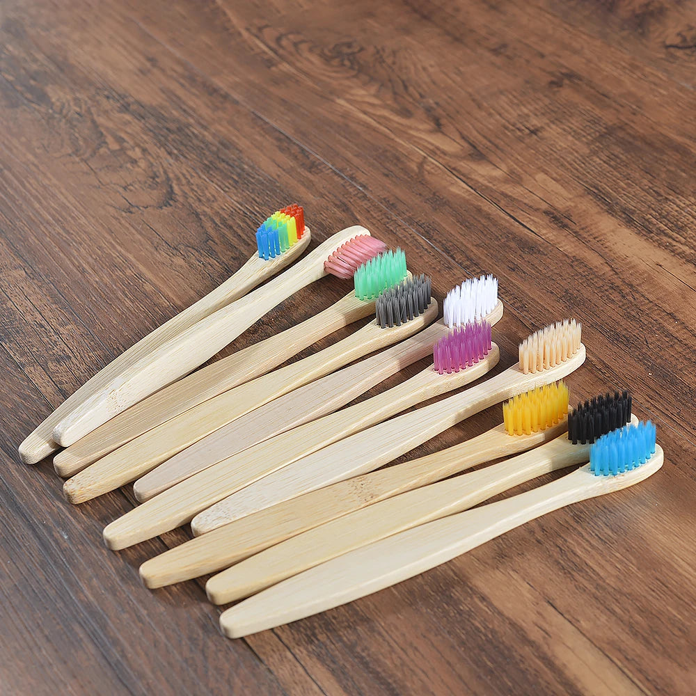 10 Pieces Children Colorful Toothbrush Eco Soft Bristle Bamboo Toothbrush Kids Bambou Vegan Tooth Dental Oral Care Plastic Free