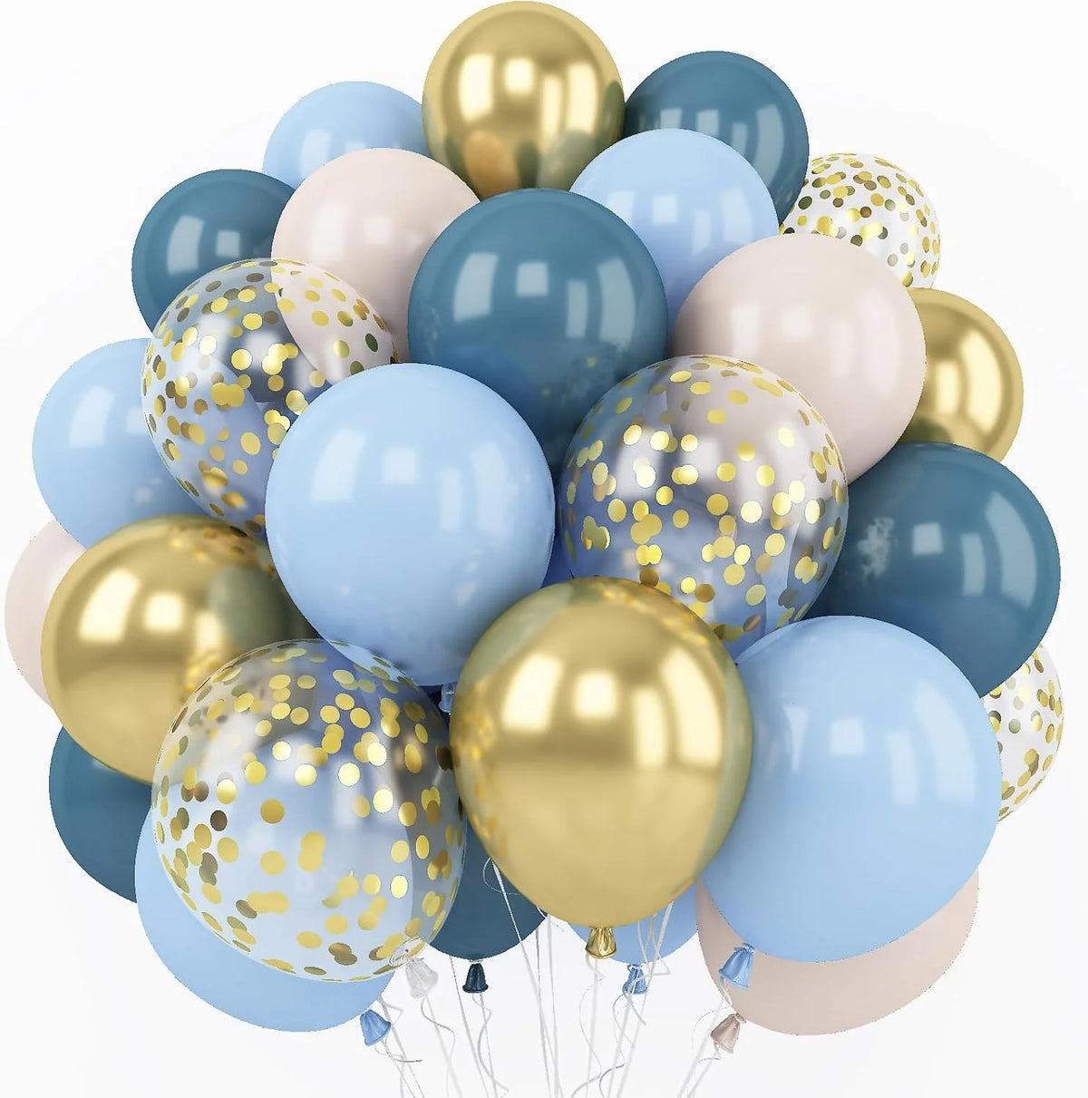 62Pcs Macaron Blue Confetti Balloon Set For Bohemian Baby Showers, Weddings, Boys' Birthdays, Graduation Decorations