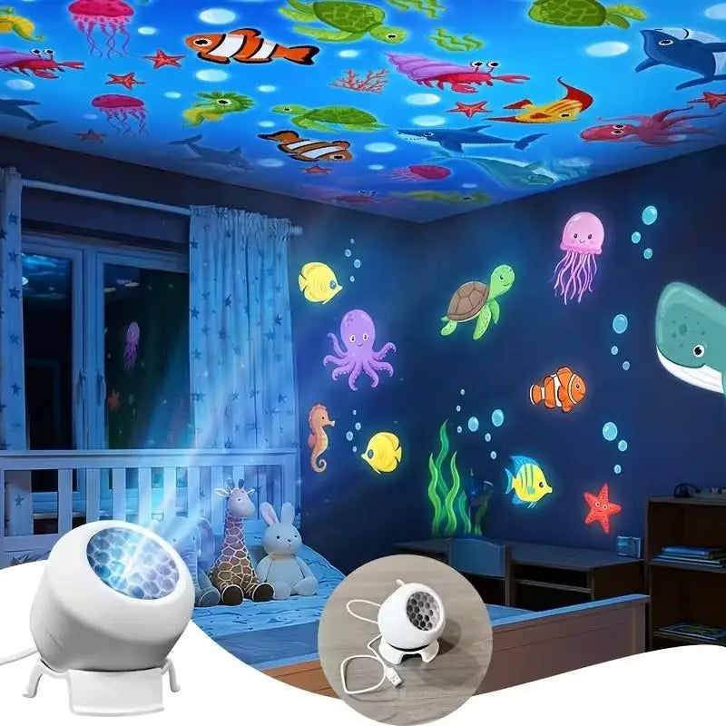 USB Plug-in Ambient Lamp, Decorative Lighting LED Starry Ocean Projector Light, Ocean Rotating Dynamic Projection Night Light,