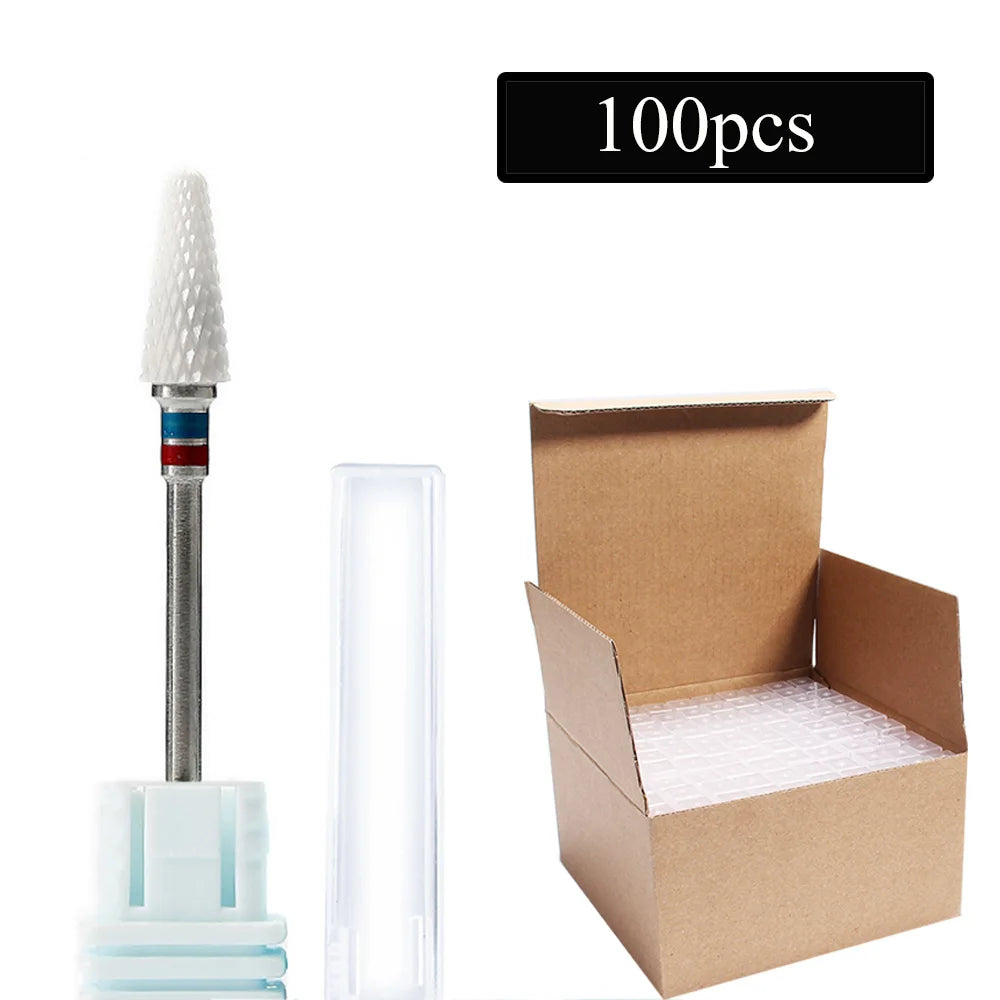 100pc/Set Nail Drill Bit Rotary Ceramic Bits Electric Manicure Milling Cutter For Machine Cuticle Remove Burr Nail Tool